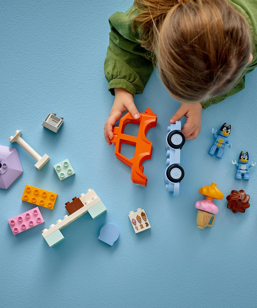 LEGO DUPLO Bluey Ice Cream Trip Toddler Toy with Vehicle Ice Cream Stand and 2 Figures including Bandit Gift for 2+ Year Old Girls and Boys 10458