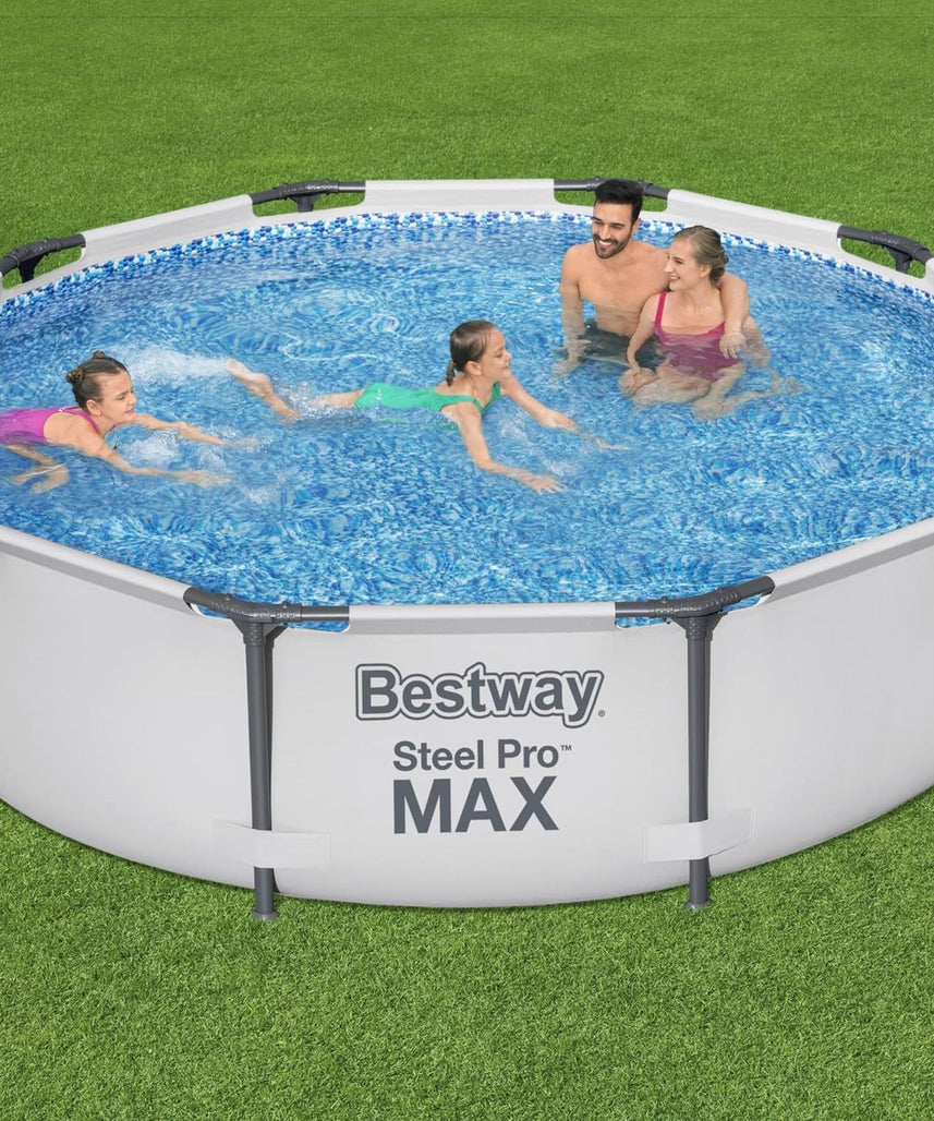 Bestway Steel Pro Max | Round Frame Swimming Pool with Filter Pump, Above Ground Frame Pools, Grey, 10’