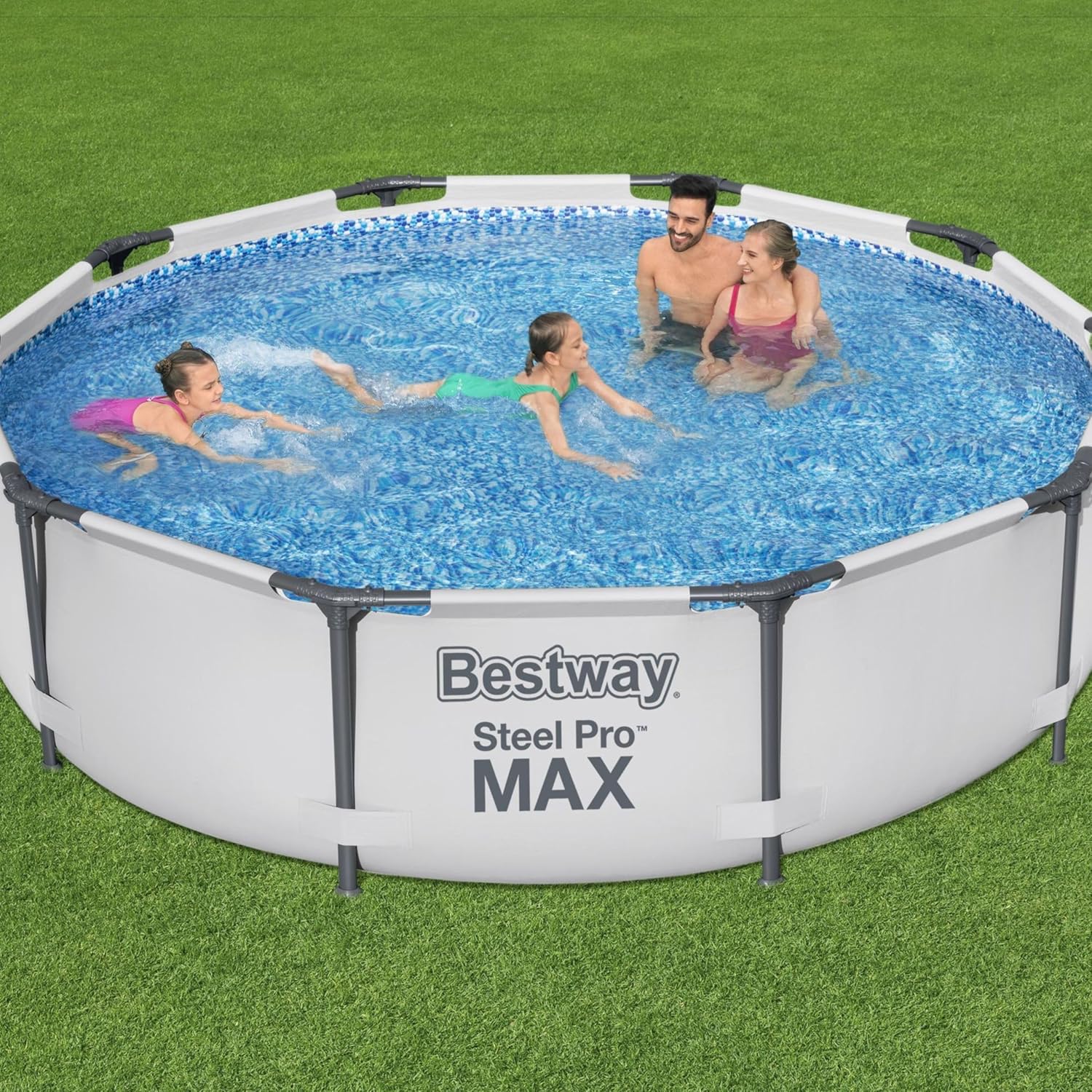Bestway Steel Pro Max | Round Frame Swimming Pool with Filter Pump, Above Ground Frame Pools, Grey, 10’