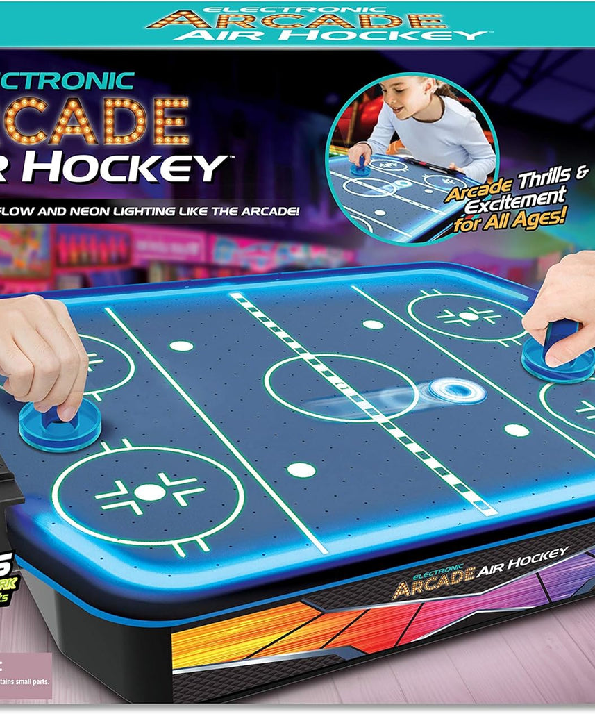 Ambassador Merchant Electronic Arcade Air Hockey, Neon LED Rails, Large Playing Surface, Powerful Airflow, Plastic Frame, Adults+