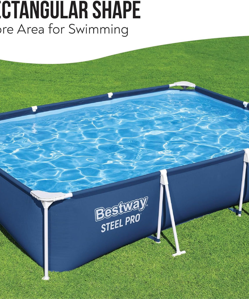 Bestway Steel Pro Rectangular Above Ground Swimming Pool 3m x 2m x 66cm/9'10" x 6'7", Frame Pools, Corrosion-resistant Steel Frame, Sturdy & Durable