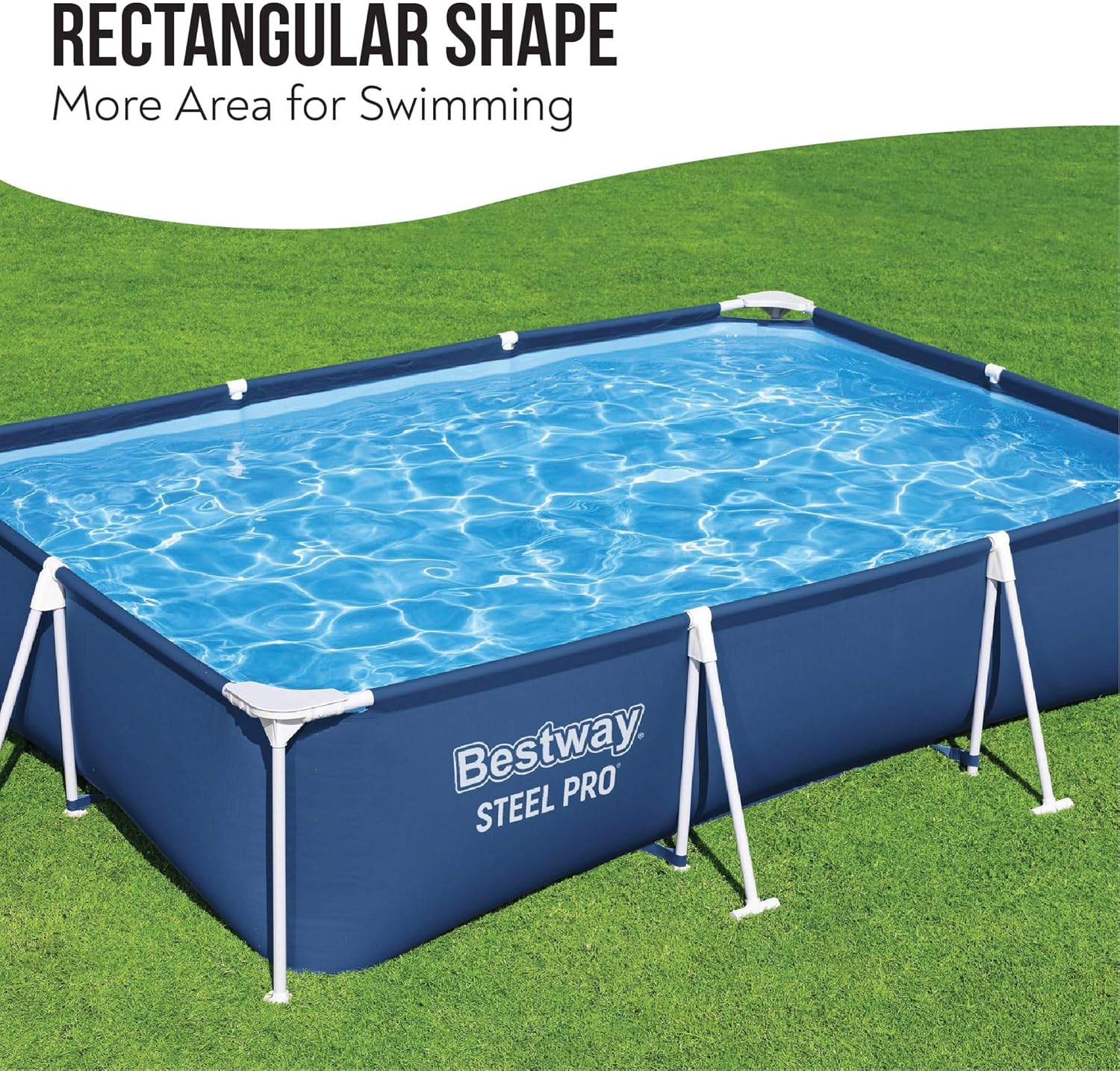 Bestway Steel Pro Rectangular Above Ground Swimming Pool 3m x 2m x 66cm/9'10" x 6'7", Frame Pools, Corrosion-resistant Steel Frame, Sturdy & Durable