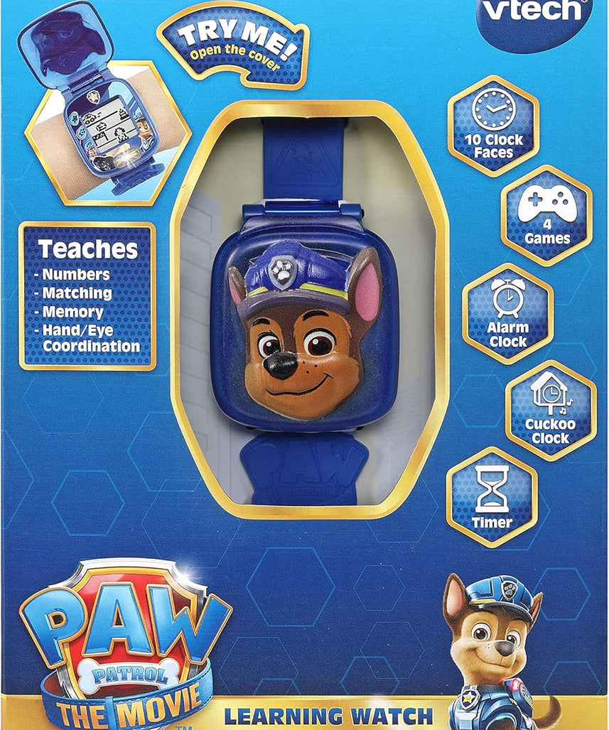 VTech Paw Patrol Movie Chase Learning Watch Interactive Kids Wristwatch with Alarm Timer Stopwatch 4 Learning Games Number Matching Memory Hand Eye Coordination Educational Toy for Children Ages 3-6, Multicolor