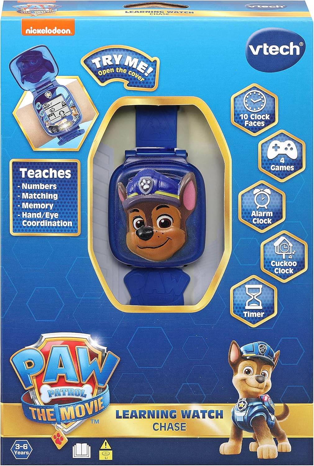 VTech Paw Patrol Movie Chase Learning Watch Interactive Kids Wristwatch with Alarm Timer Stopwatch 4 Learning Games Number Matching Memory Hand Eye Coordination Educational Toy for Children Ages 3-6, Multicolor