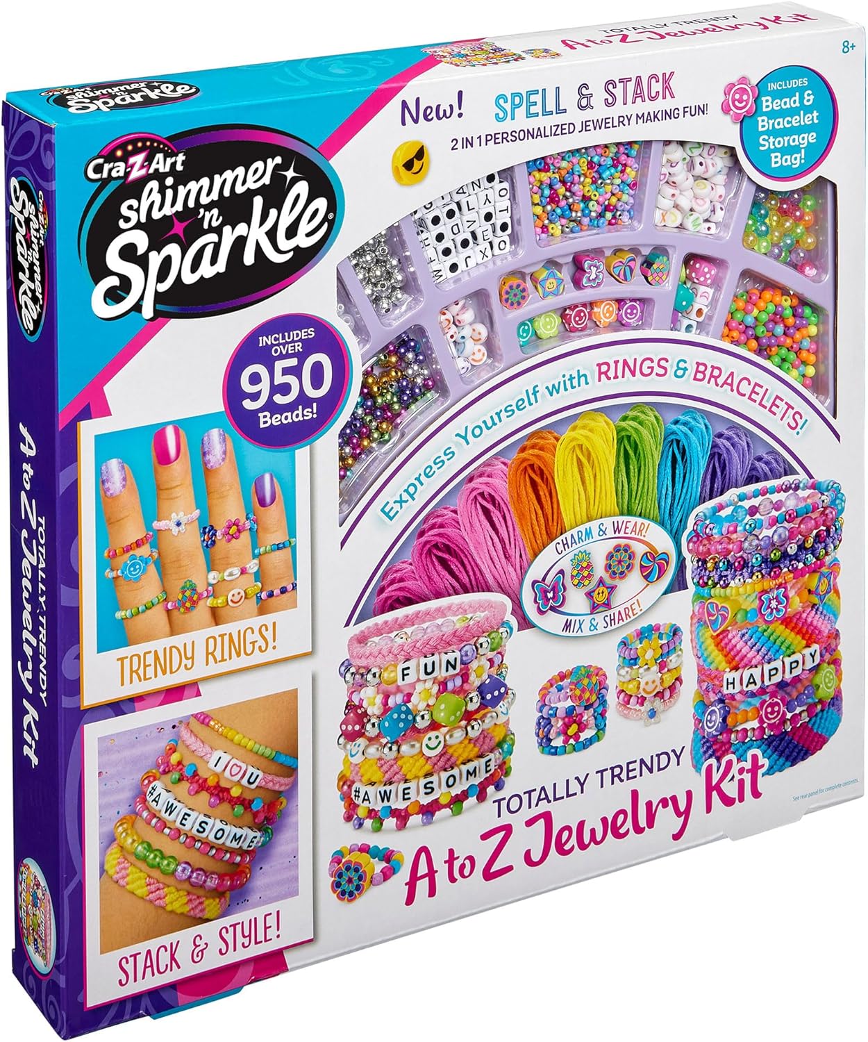 Shimmer and Sparkle A to Z Jewelry Making Kit, DIY Friendship Bracelets & Beaded Rings Set, Includes 950+ Beads, Kids Fashion Bracelet Maker, Creates Trendy Jewelry for Girls - Mutlicolor (65664)
