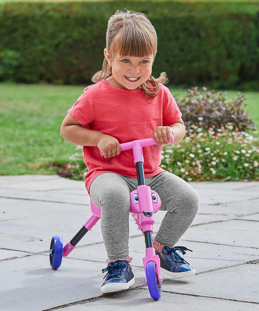 Mookie Scuttlebug Butterfly Foldable 3-Wheel Ride-On Trike with Caster Wheels, Indoor and Outdoor Push Bike for Toddlers, 1Y+ Years