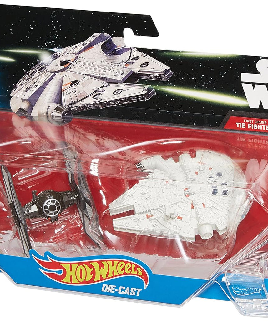 Hot Wheels Star Wars The Force Awakens TIE Fighter vs Millennium Falcon Die-Cast Starship 2 Pack for Kids 3+
