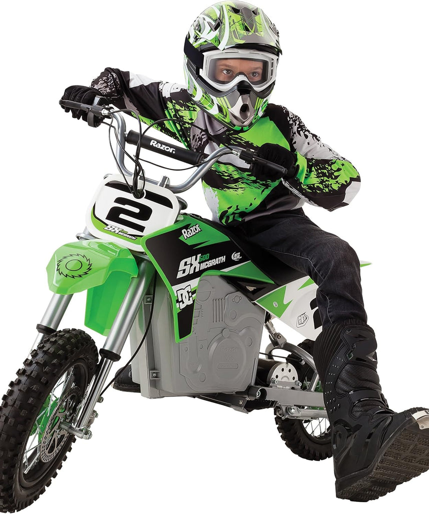 دراجة موتوكروس كهربائية Razor Dirt Rocket SX500 McGrath، لون أخضر، عالية عزم الدوران، مناسبة للمراهقين والبالغين، تصل سرعتها إلى 15 ميلاً في الساعة، مناسبة للأعمار من 14 عامًا فما فوق
