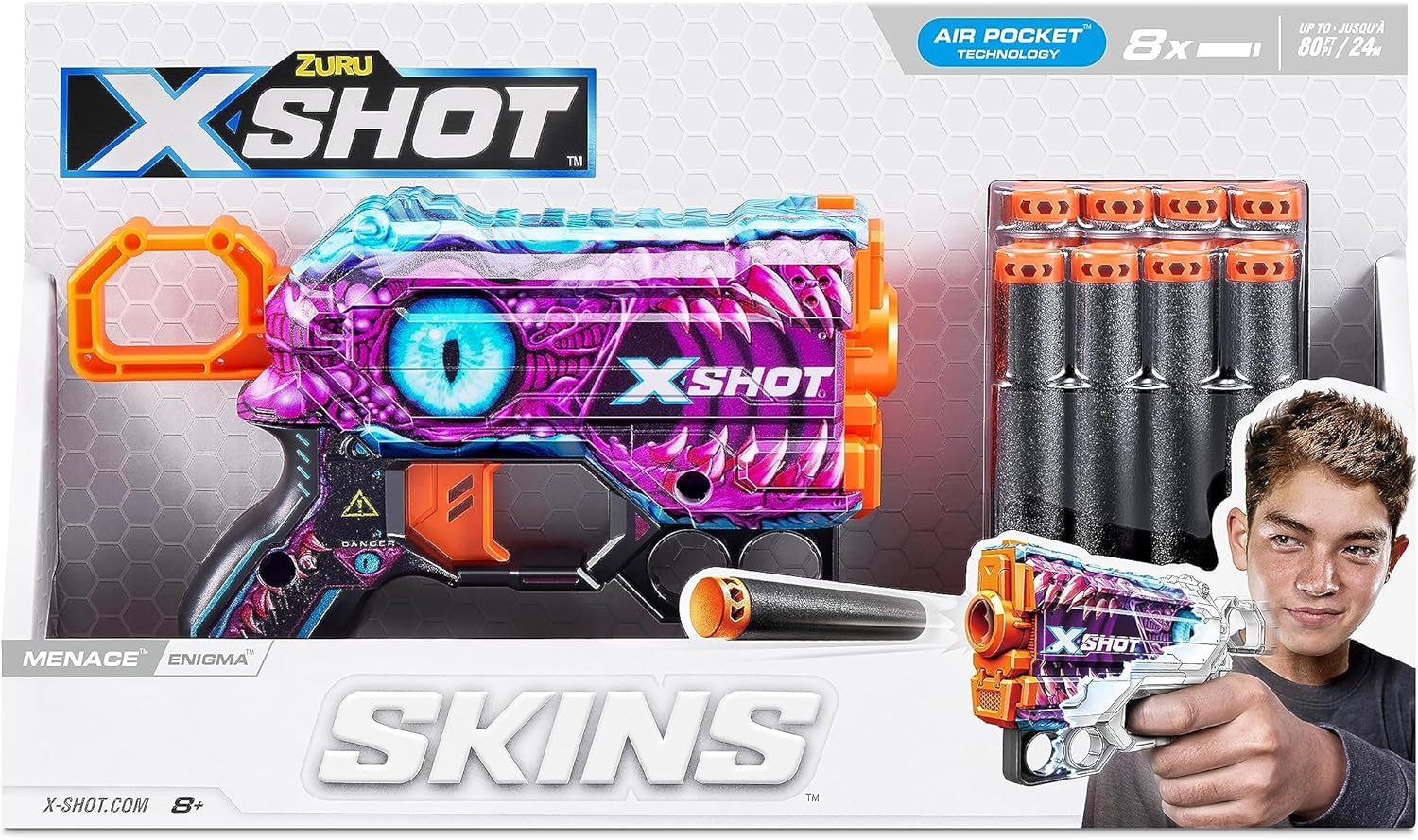 XShot Skins Griefer - Menace Enigma, Easy Reload, Fire Distances Upto 24m/ 80ft, Toy Foam Blaster & Guns, Includes 8 Darts, Dart Blaster with Storage, Toy Shooting Guns for Kids - 36515A