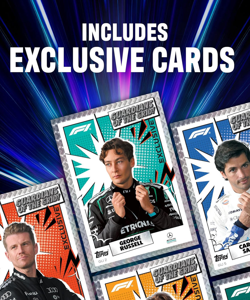Topps Formula 1 Turbo Attax 2026 Mega Tin Guardians of the Grid, 48 Trading Cards with 4 Exclusive Guardians of the Grid Cards, Memento Relic Chase Cards, Official F1 Collection, 6+ Years
