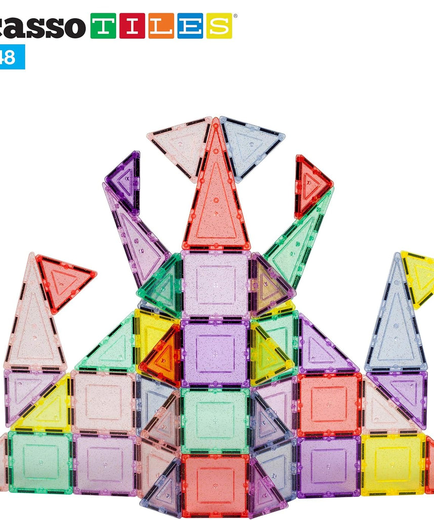 PicassoTiles 48-Piece Magnetic Blocks – Reflective Leaf Flakes, STEM Learning Construction Toy, Ages 3+
