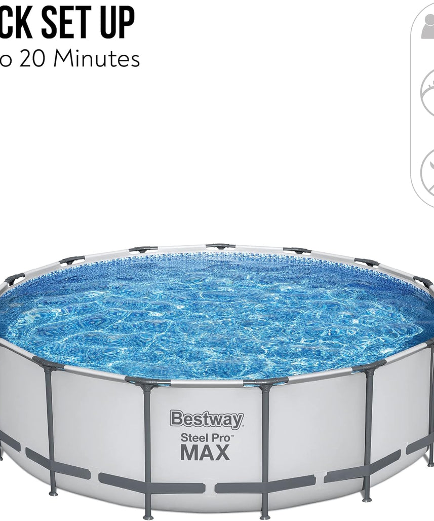 Bestway Steel Pro Max | Round Frame Swimming Pool with Filter Pump, Above Ground Frame Pools, Grey, 10’