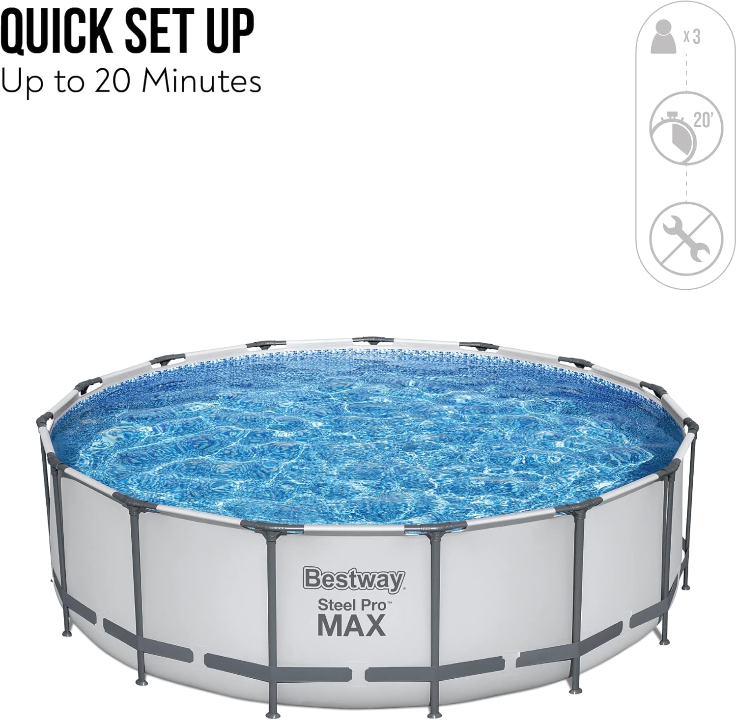 Bestway Steel Pro Max | Round Frame Swimming Pool with Filter Pump, Above Ground Frame Pools, Grey, 10’
