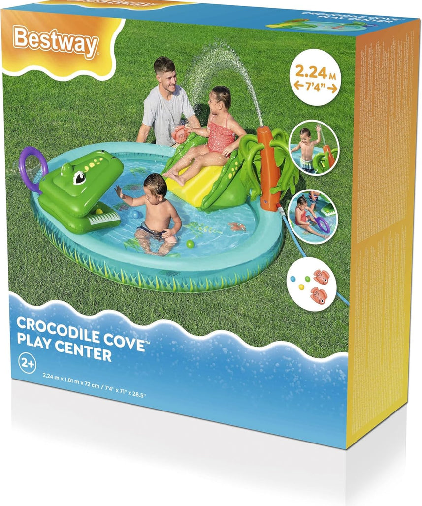 Bestway Playcentre Crocodile Cove 224X181X72cm, Outdoor & Indoor Relaxation & Play, Crocodile-themed Design, Slide With Soft Landing Pad, Easy-to-use
