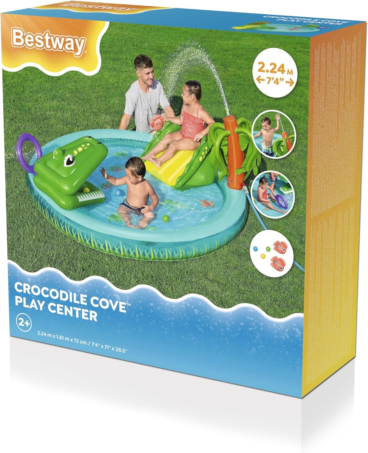 Bestway Playcentre Crocodile Cove 224X181X72cm, Outdoor & Indoor Relaxation & Play, Crocodile-themed Design, Slide With Soft Landing Pad, Easy-to-use
