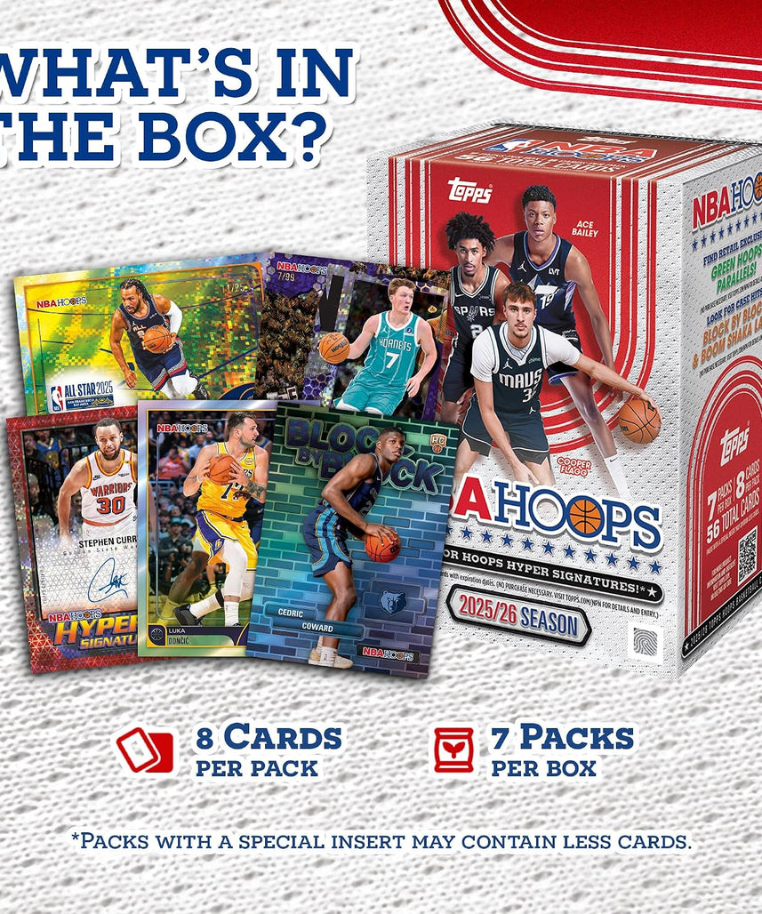 Topps Hoops Basketball 2025–26 Factory Sealed Value Box Trading Cards, NBA Collectible Card Set with Exclusive Green Parallels, Ages 6+