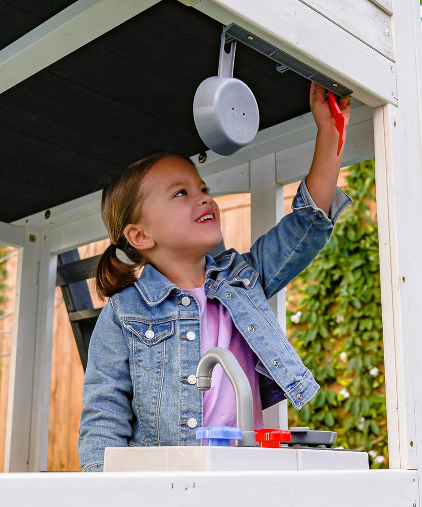 KidKraft Wrangler Way Swing Set / Two-Story Clubhouse Playset with Slides, Swings, Acrobar and Play Kitchen, Wooden Outdoor Swing Set for Kids Ages 3 to 10