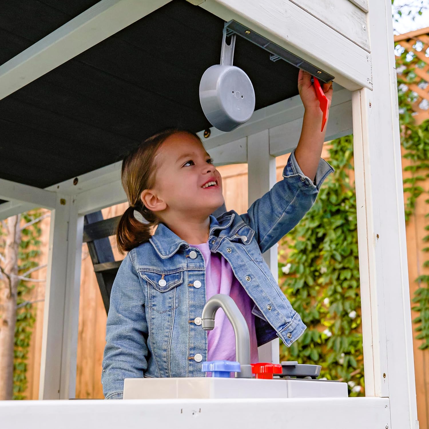 KidKraft Wrangler Way Swing Set / Two-Story Clubhouse Playset with Slides, Swings, Acrobar and Play Kitchen, Wooden Outdoor Swing Set for Kids Ages 3 to 10