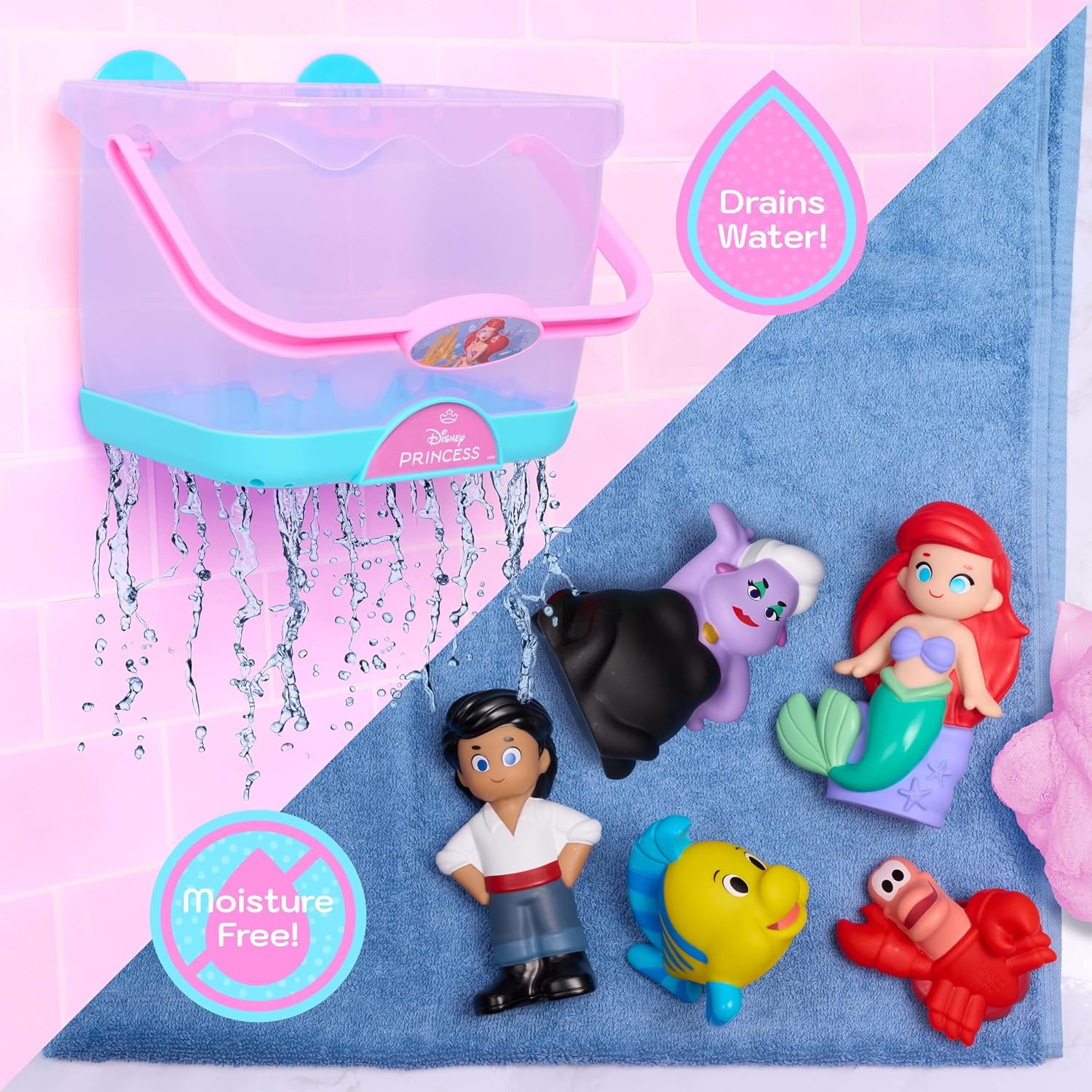 Disney The Little Mermaid Bath Caddy, 6-pieces, 5 Bath Toy Figures