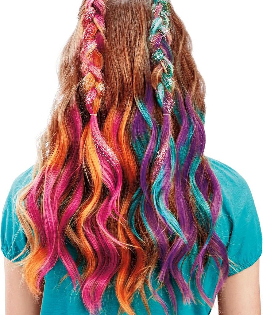Shimmer N Sparkle Color FX Hair Extension Studio Kit with 4 Clip-In Extensions, Hair Glitter Gel, Hair Combs, and Clip & Color Design Board for Creative Styling- (65594)