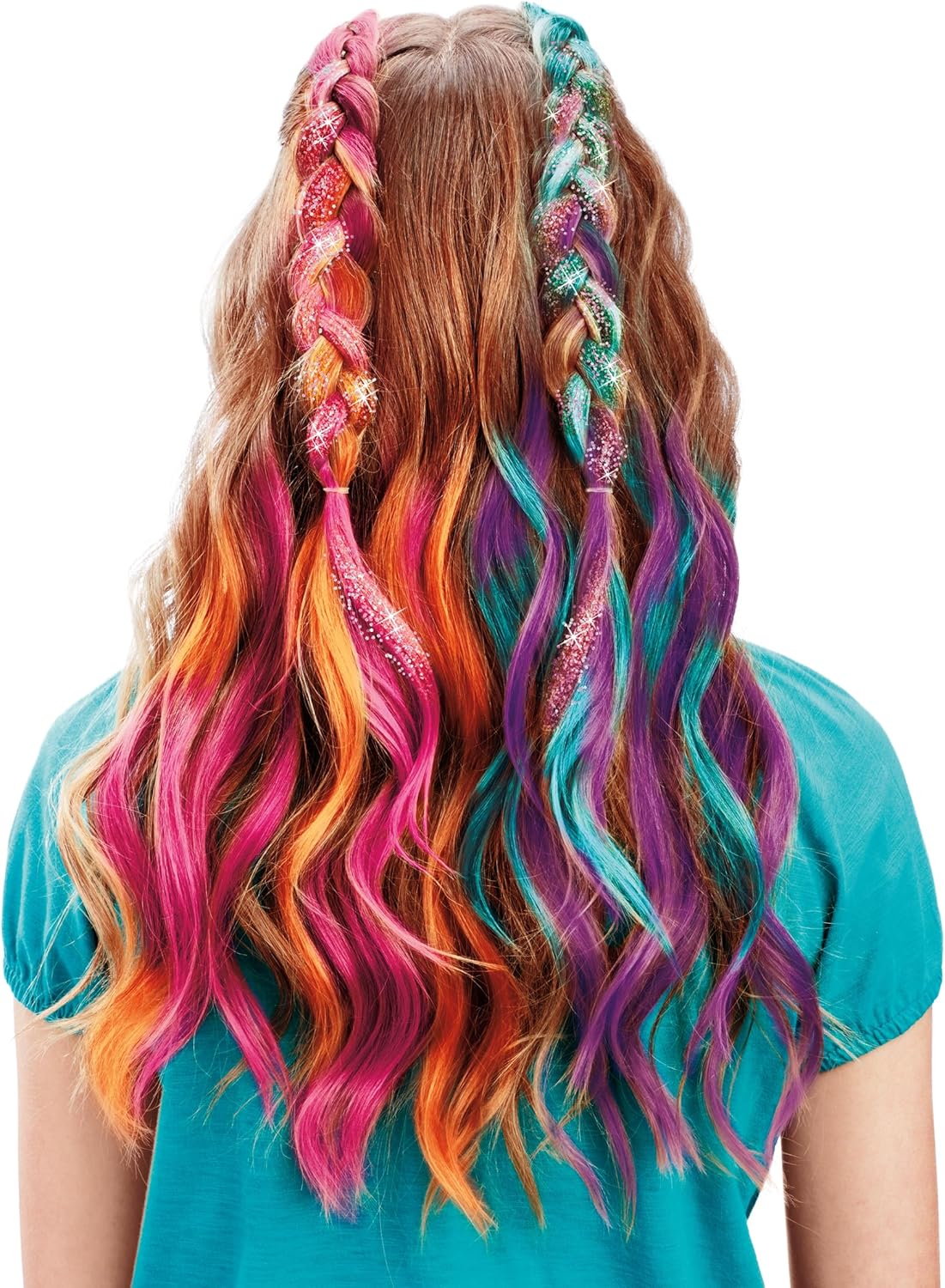 Shimmer N Sparkle Color FX Hair Extension Studio Kit with 4 Clip-In Extensions, Hair Glitter Gel, Hair Combs, and Clip & Color Design Board for Creative Styling- (65594)