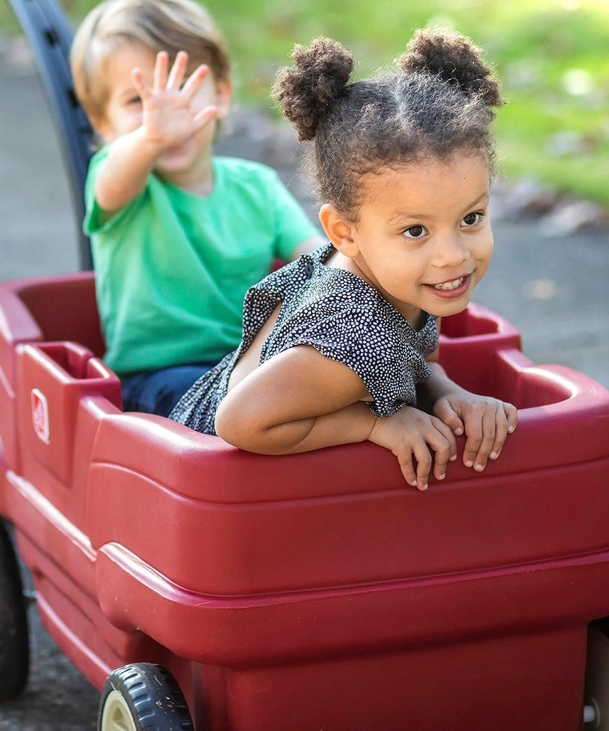 Step2 Neighborhood Wagon With Seats, Red, Kids Pull-Along Ride-On Wagon for Toddlers & Preschoolers