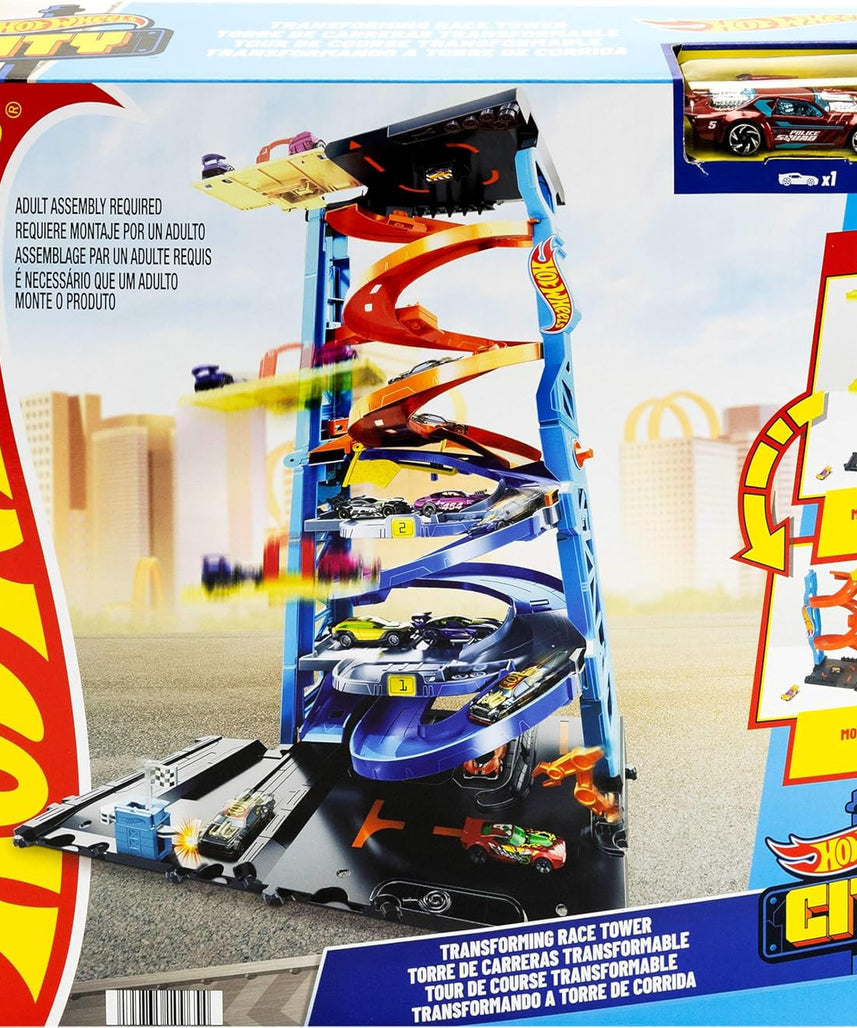 Hot Wheels City Transforming Race Tower Playset, Track Set with 1 Toy Car