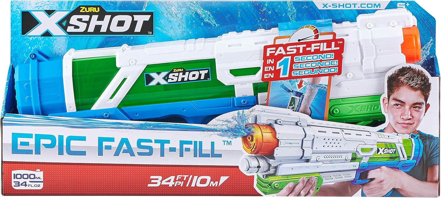 X-Shot Water Warfare Fast-Fill Blaster, Ultimate Summer Water Gun, 700mL Capacity, 34ft / 10m Blast Distance, Kids & Boys, Outdoor Fun, Vacation & Backyard Play