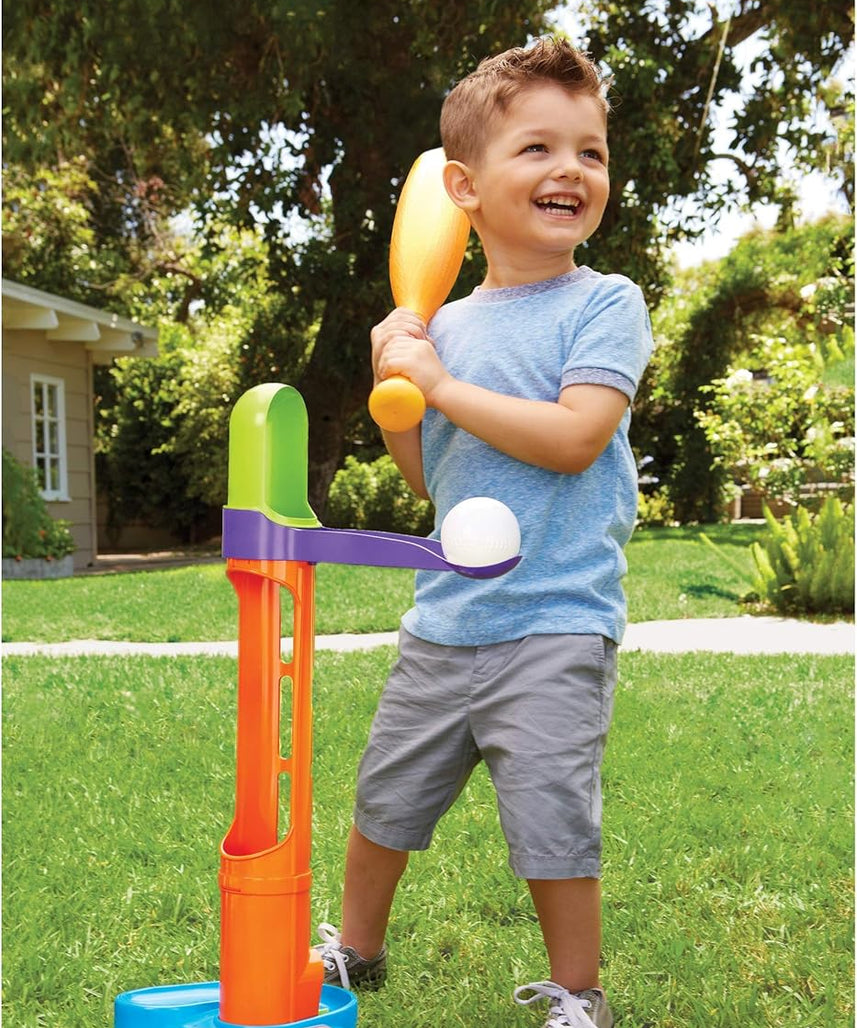 مجموعة كرات الرش الثلاثية من ليتل تايكس مع قاعدة قابلة للتعديل، وقاذفة منبثقة، وميزة كرة الرش، ومضرب وكرات للأطفال من سن 3 سنوات فما فوق