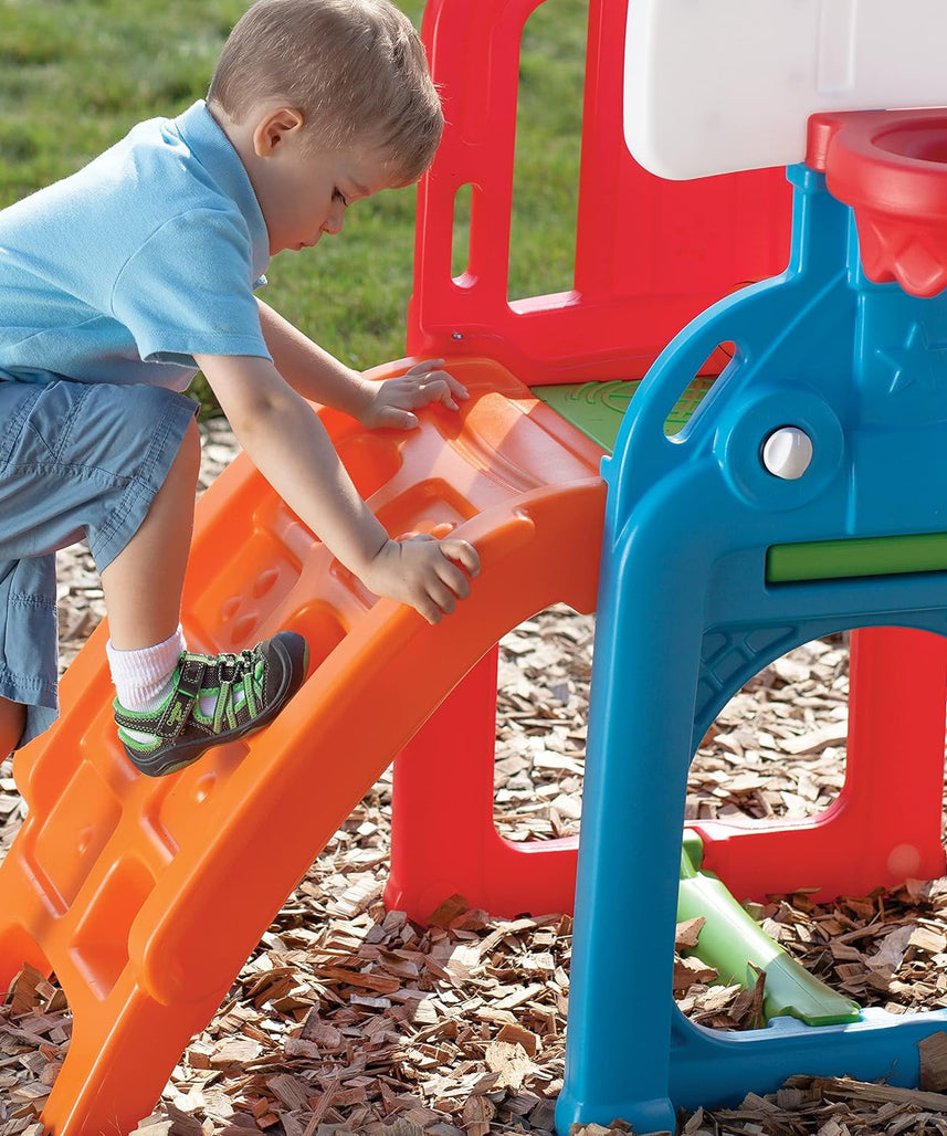 Step2 Game Time Sports Climber, Outdoor Playset with Slide Basketball Hoop and Soccer Goal, Active Fun Toy for Kids Boys and Girls Age 2 to 6, Durable Plastic Multicolor Backyard Activity Center