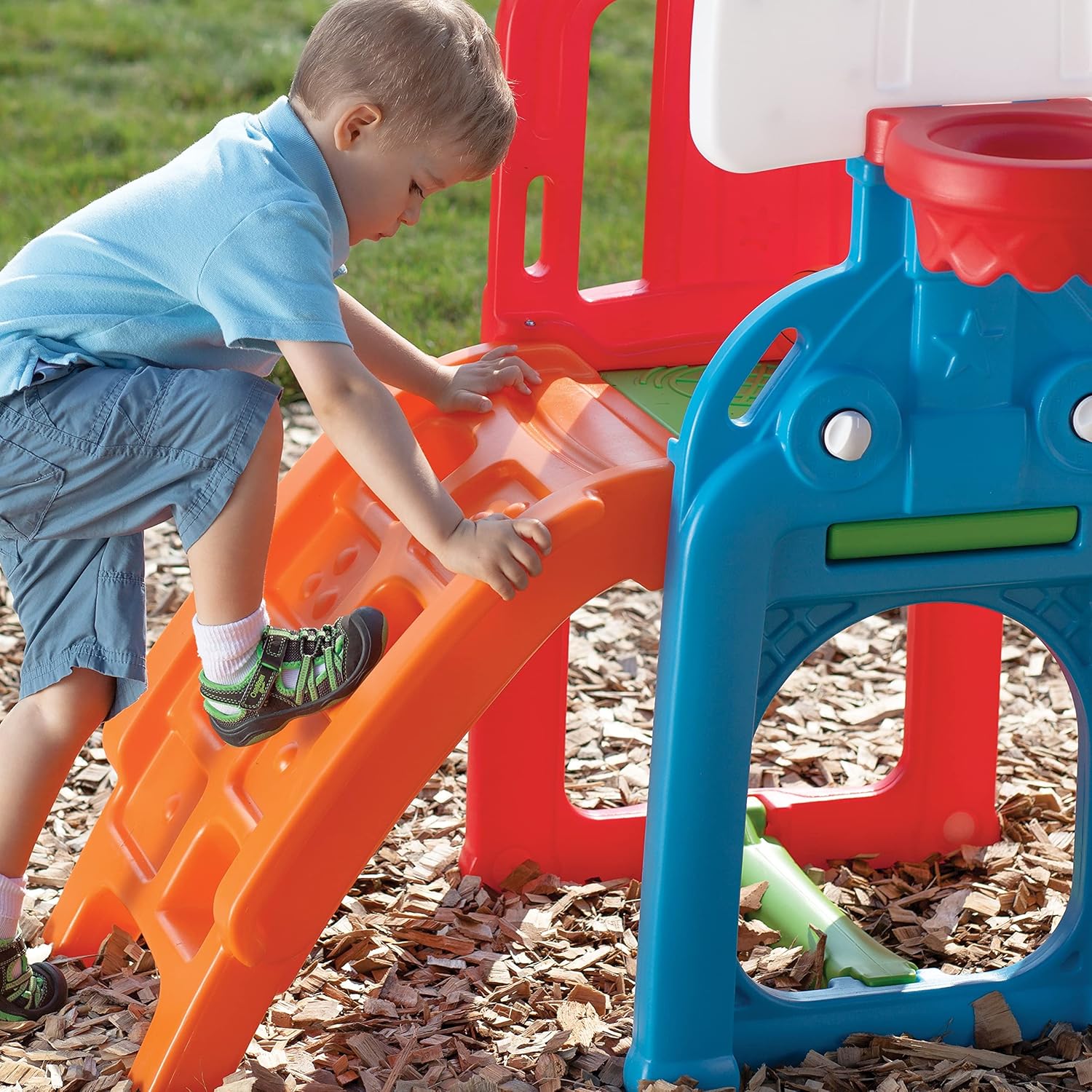 Step2 Game Time Sports Climber, Outdoor Playset with Slide Basketball Hoop and Soccer Goal, Active Fun Toy for Kids Boys and Girls Age 2 to 6, Durable Plastic Multicolor Backyard Activity Center