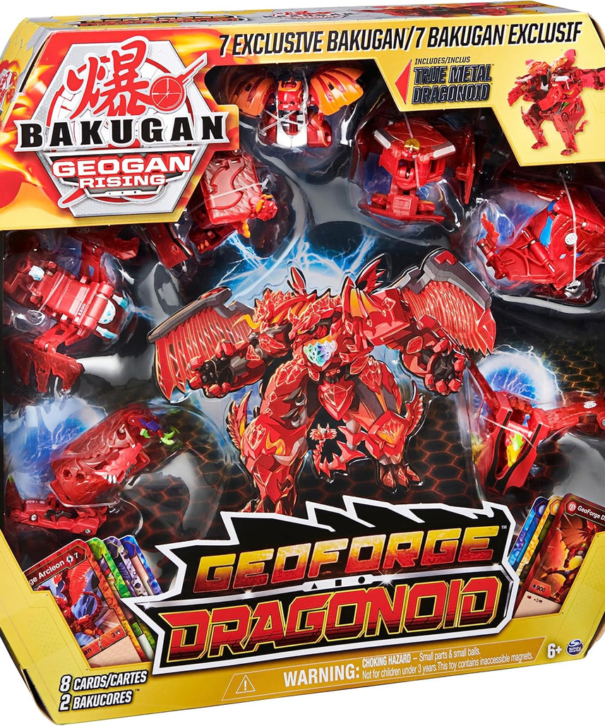 Bakugan GeoForge Dragonoid 7-in-1, Exclusive True Metal Dragonoid with 6 Geogan Collectibles, Action Figure Toy for Kids 6+