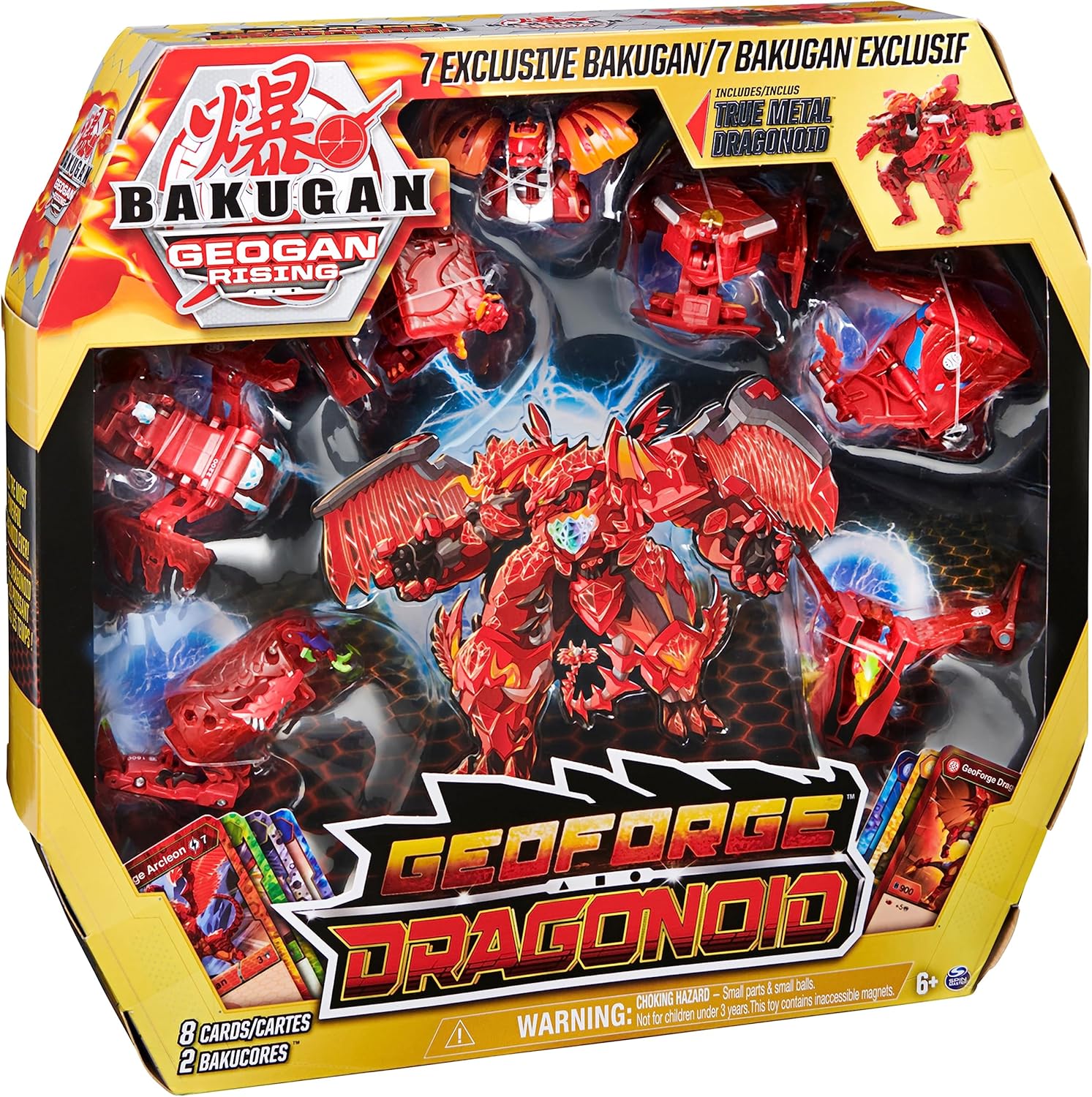 Bakugan GeoForge Dragonoid 7-in-1, Exclusive True Metal Dragonoid with 6 Geogan Collectibles, Action Figure Toy for Kids 6+