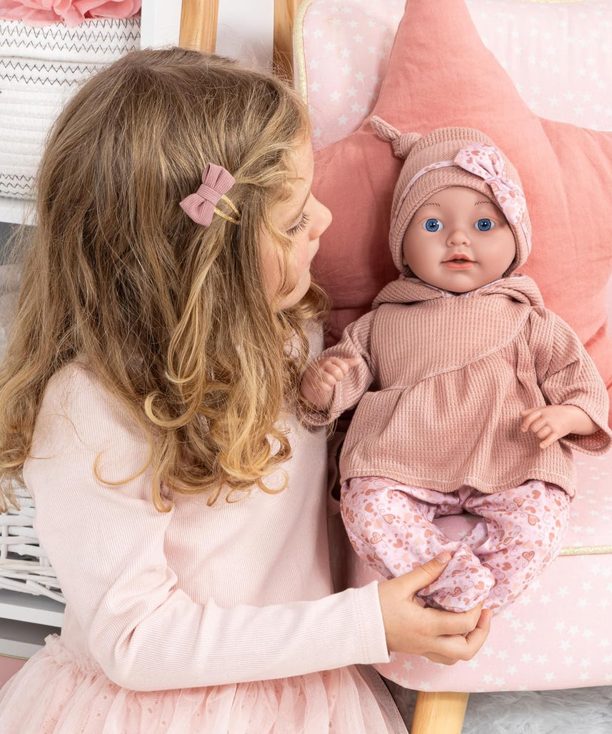 Bayer Design 93827AO Reborn Baby Doll 38 cm Realistic Lifelike with Bottle Dummy Blanket Pillow Teddy Gift for Girls and Boys