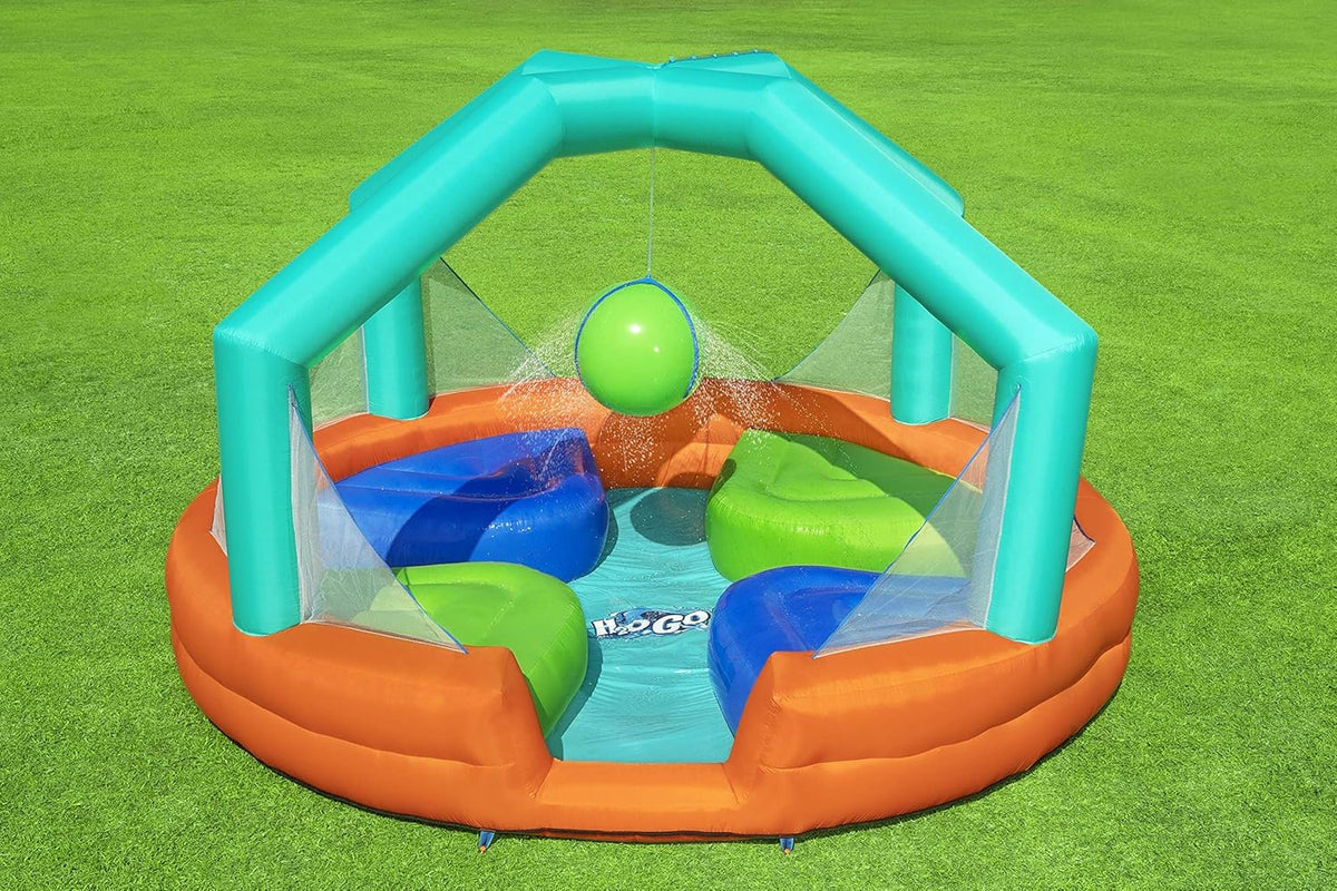 Bestway H2Ogo Dodge and Drench Water Park 4.5m Inflatable Splash Park with Sprinkler Ball and Balance Platforms, Kids Outdoor Water Play Center, Ages 5+