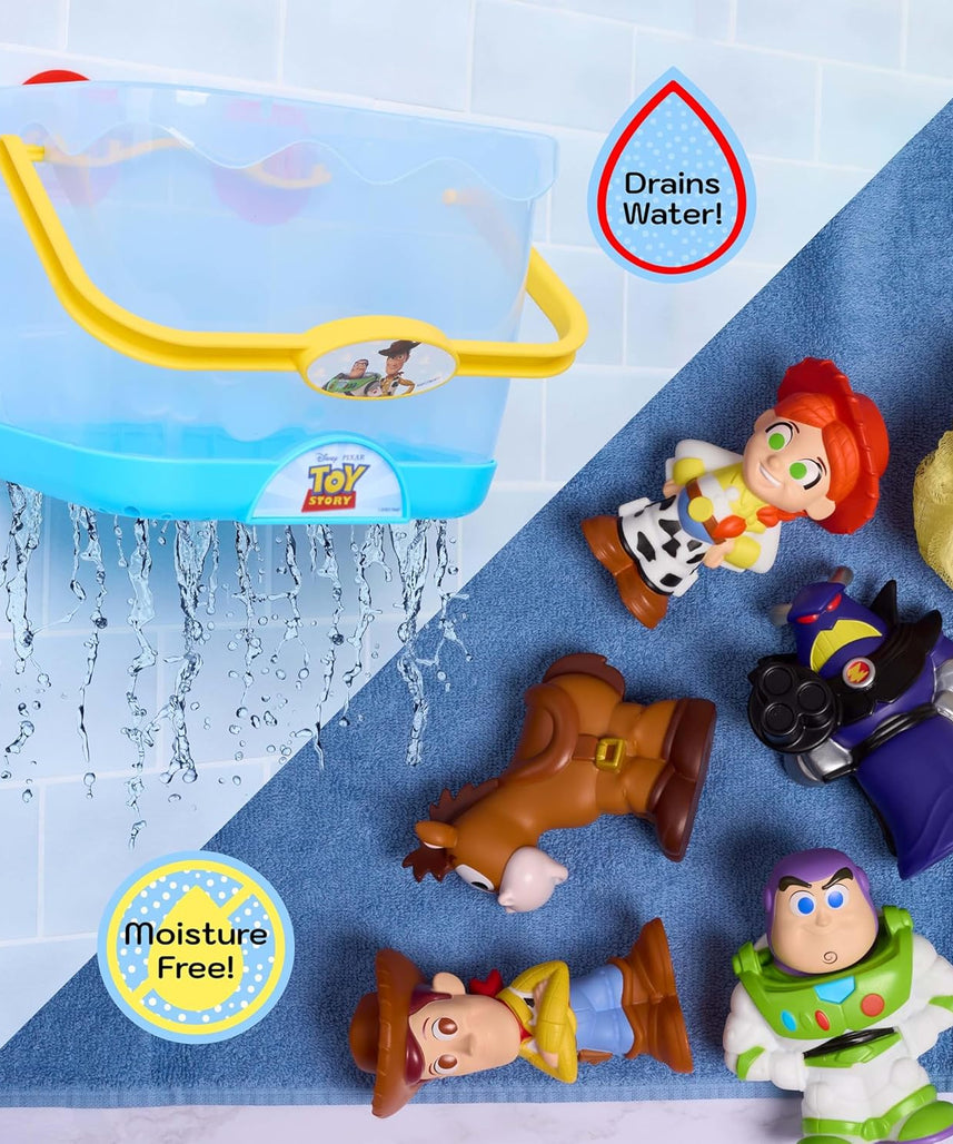 Disney Toy Story Bath Caddy, 6-pieces, 5 Bath Toy Figures Sealed for Safety, Attaches to Wall, Bath Toy for Fans, Girls, Boys, Kids, Ages 3 and Up