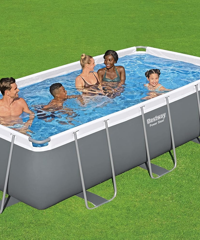 Bestway Rectangular Pool Set 13'3" x 6'7" x 39.5" (4.04m x 2.01m x 1m) – Heavy-Duty Family Swimming Pool, Grey, Ages 18+