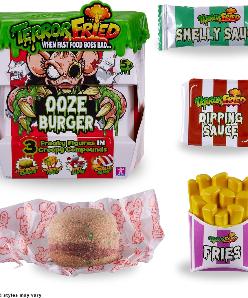 Terror Fried 08092 Ooze Burger, Gross Collectible Figures and Slime for Boys Ages 4-10, Multi-Compound Interactive Play Set with Fizz, Squish, Crack and Ooze, Sensory and Collectible Toys