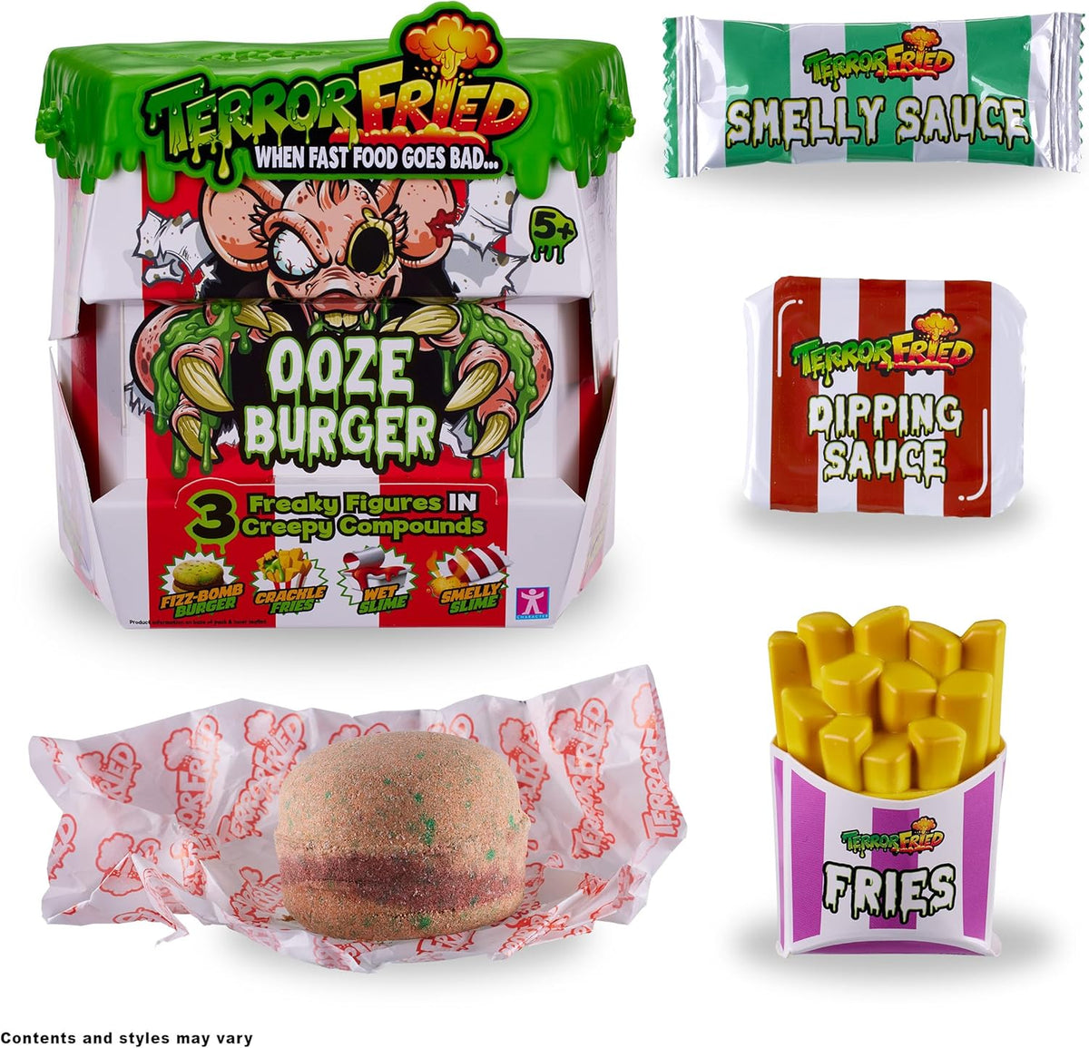 Terror Fried 08092 Ooze Burger, Gross Collectible Figures and Slime for Boys Ages 4-10, Multi-Compound Interactive Play Set with Fizz, Squish, Crack and Ooze, Sensory and Collectible Toys
