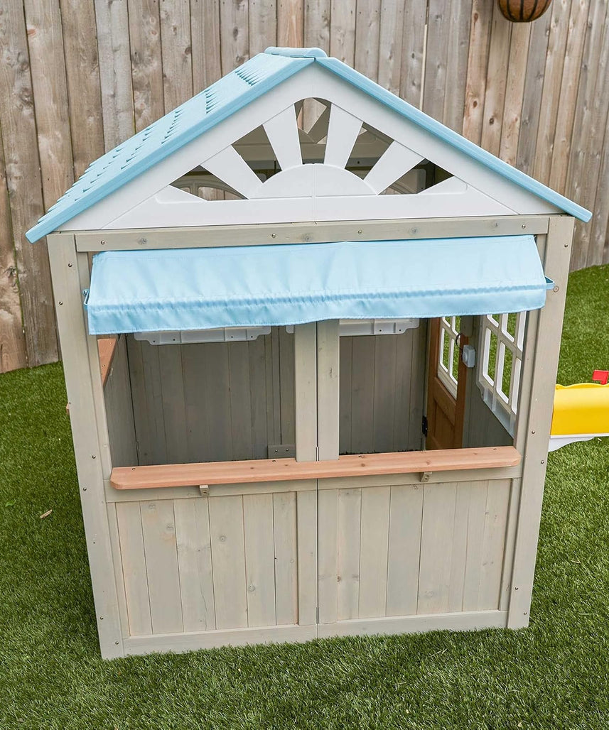 KidKraft Oceanfront Outdoor Playhouse, Cedar Wood Beach Café Style, Grande Size, Playhouse for Kids Ages 3 to 10, EZ Kraft Assembly, Interactive Windows, Bell and Mailbox