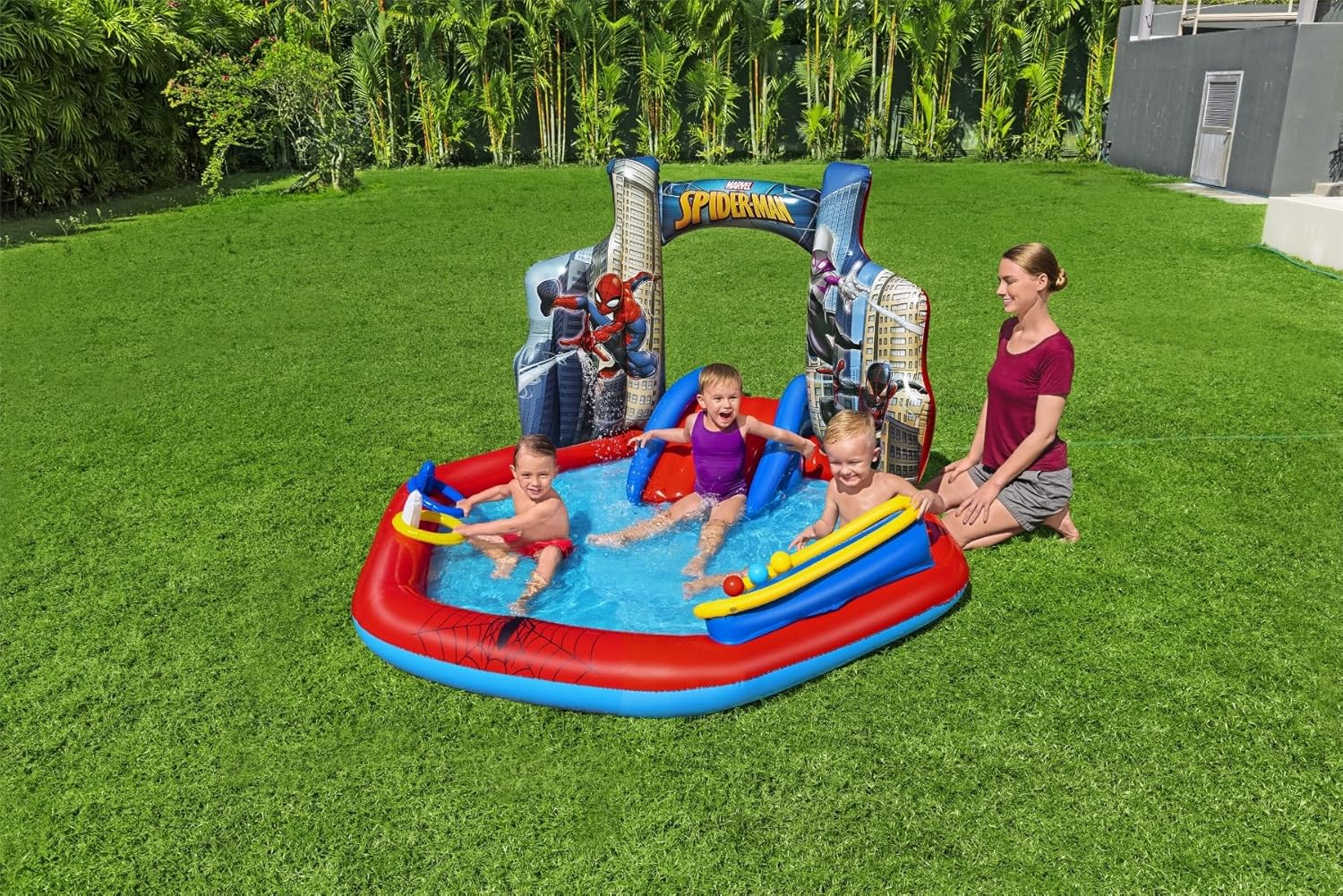 Bestway Spider-Man Splash Pad - Outdoor Kids Paddling Pool Sprinkler - Water Play Mat for Children Aged 2+