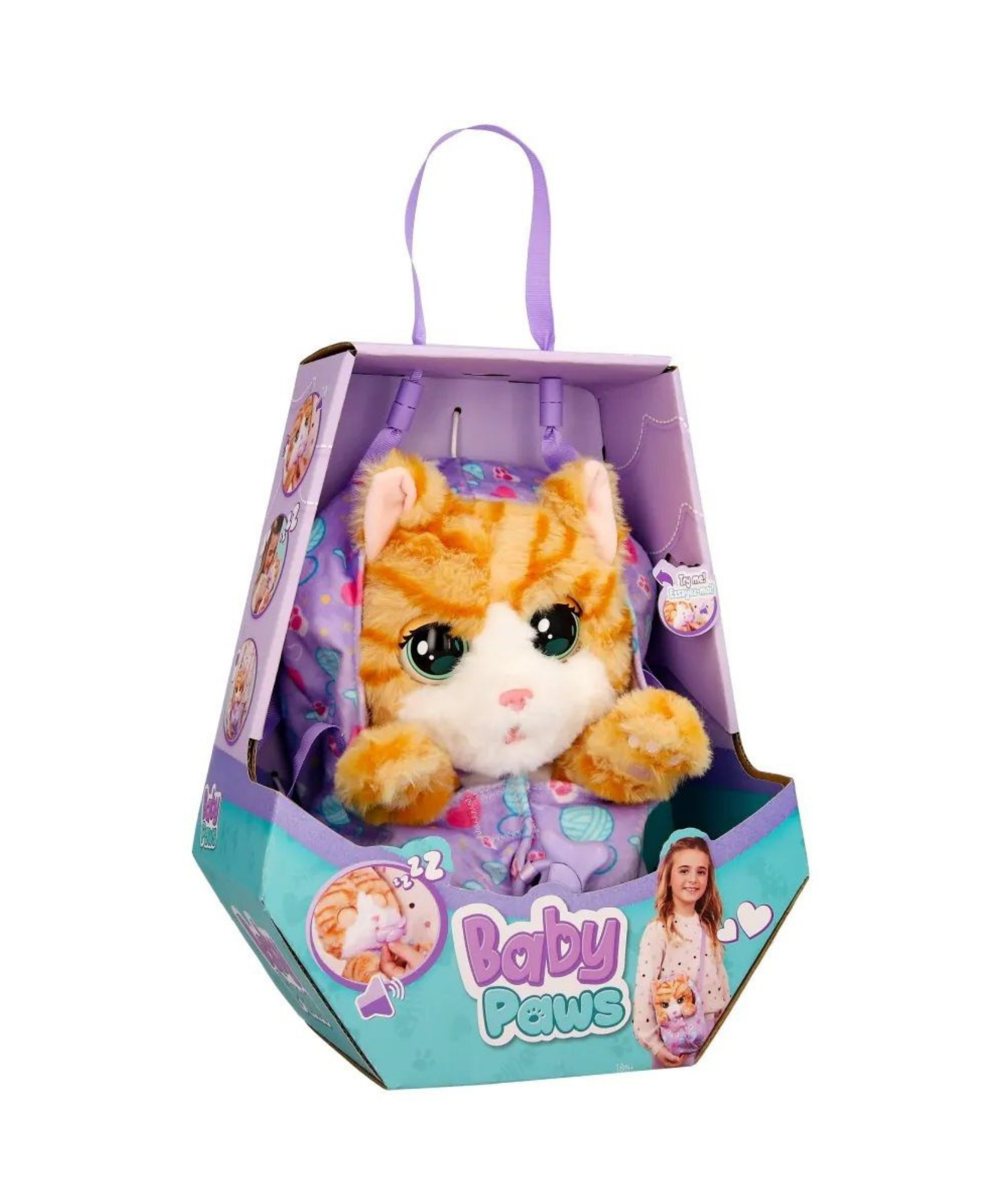 قطط نائمة من بيبي باوز، قطة، لعبة قطة تفاعلية من القطيفة مقاس 8.5 بوصة مع حقيبة حمل، لعبة تظاهر للأطفال مع مؤثرات صوتية، مناسبة للأولاد والبنات من سن 3 سنوات فما فوق