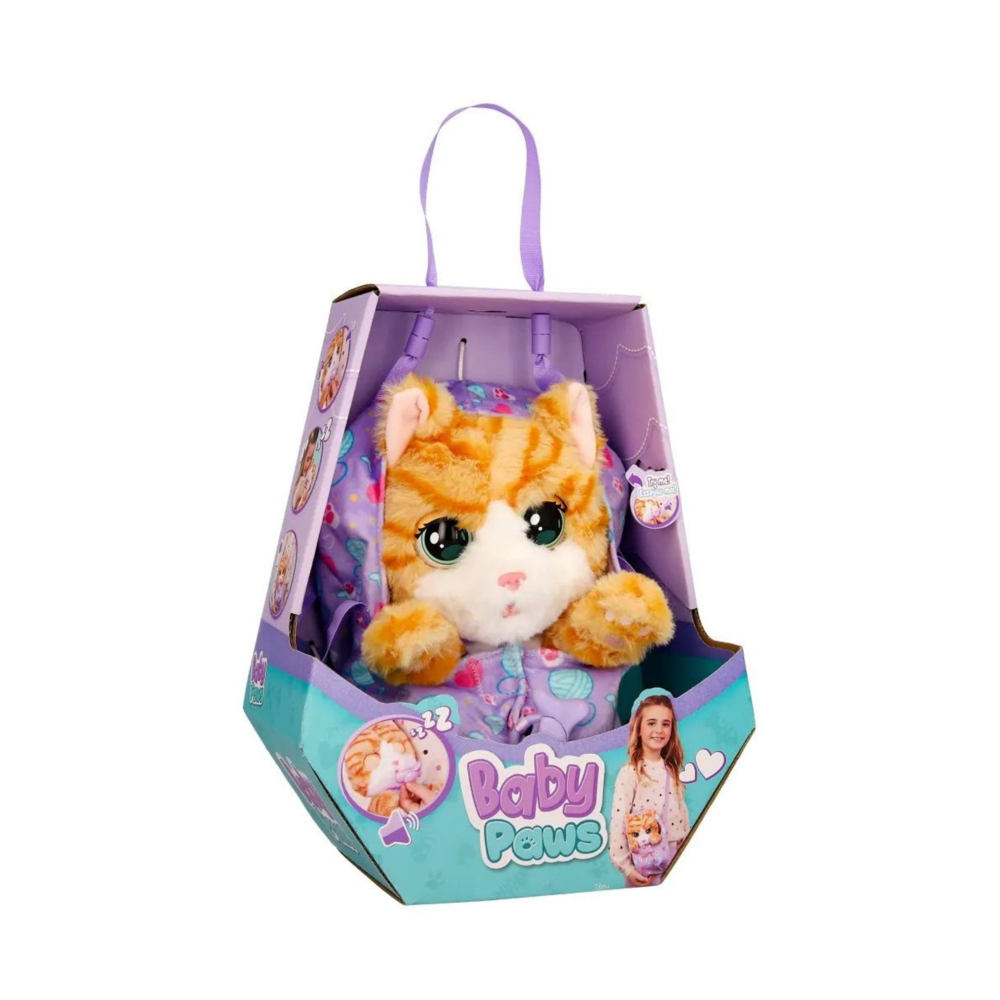 قطط نائمة من بيبي باوز، قطة، لعبة قطة تفاعلية من القطيفة مقاس 8.5 بوصة مع حقيبة حمل، لعبة تظاهر للأطفال مع مؤثرات صوتية، مناسبة للأولاد والبنات من سن 3 سنوات فما فوق