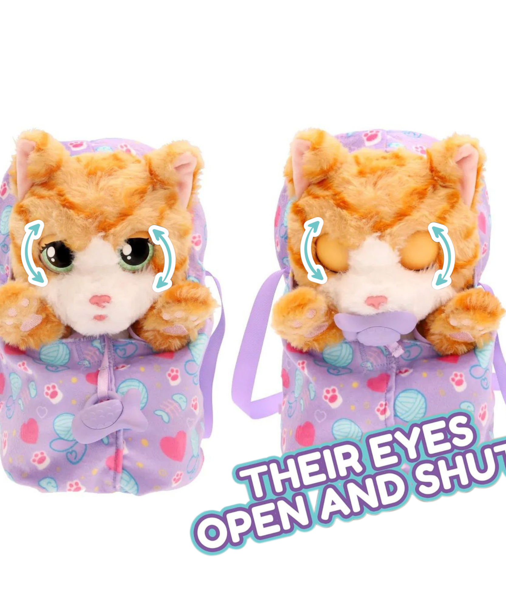 قطط نائمة من بيبي باوز، قطة، لعبة قطة تفاعلية من القطيفة مقاس 8.5 بوصة مع حقيبة حمل، لعبة تظاهر للأطفال مع مؤثرات صوتية، مناسبة للأولاد والبنات من سن 3 سنوات فما فوق