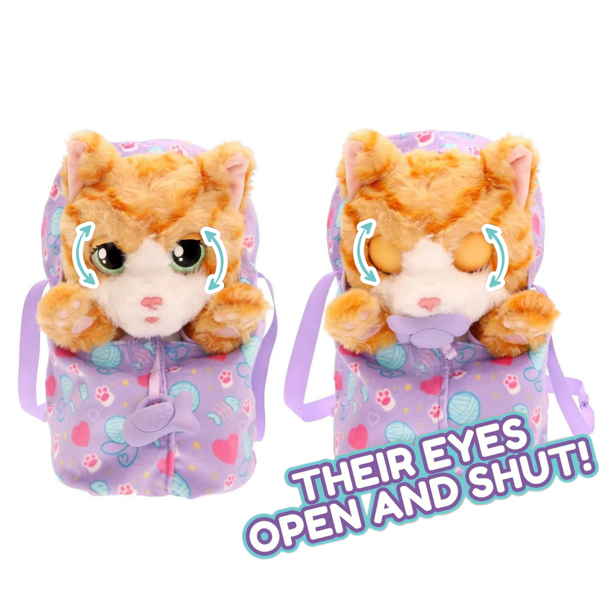 قطط نائمة من بيبي باوز، قطة، لعبة قطة تفاعلية من القطيفة مقاس 8.5 بوصة مع حقيبة حمل، لعبة تظاهر للأطفال مع مؤثرات صوتية، مناسبة للأولاد والبنات من سن 3 سنوات فما فوق
