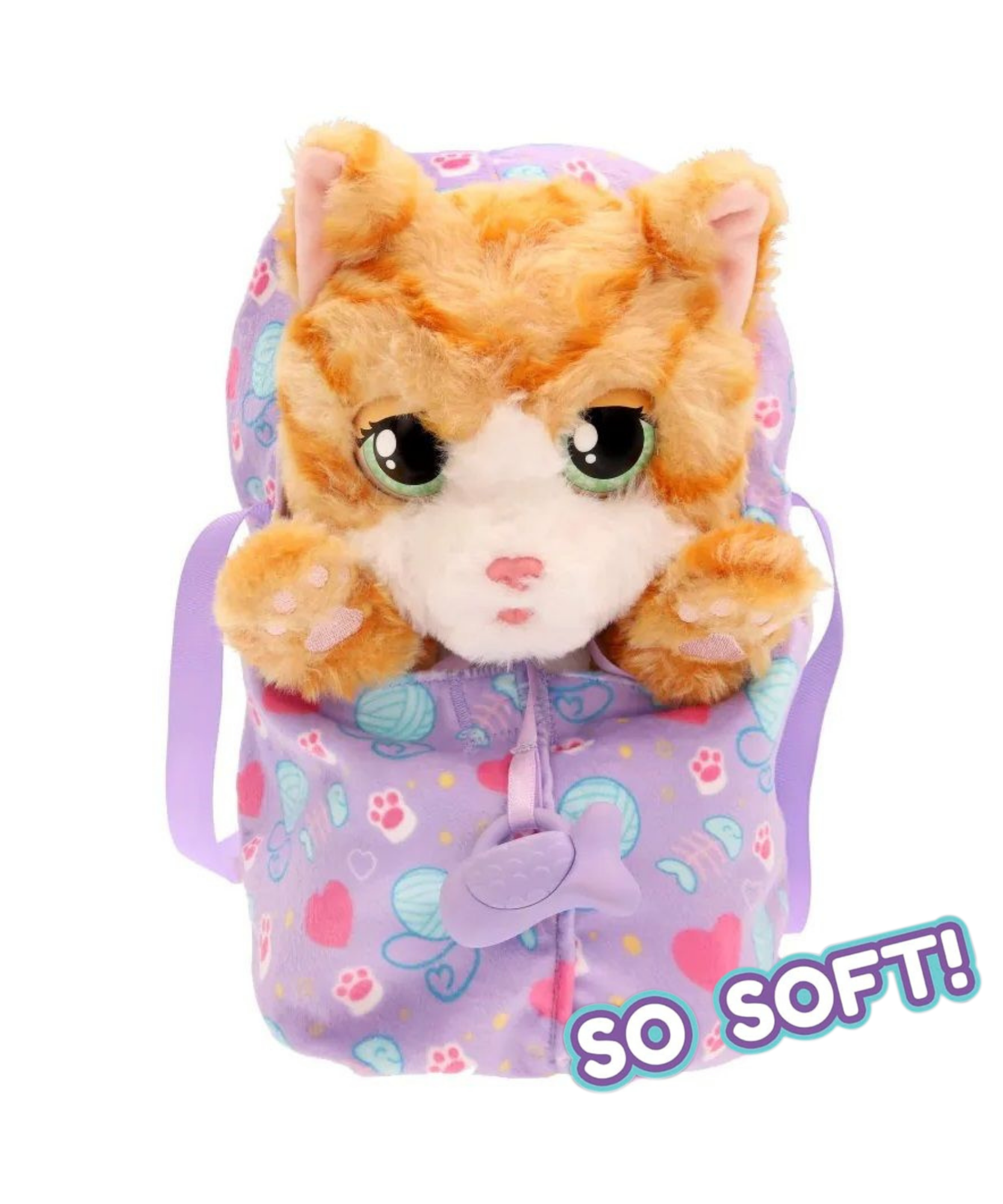 قطط نائمة من بيبي باوز، قطة، لعبة قطة تفاعلية من القطيفة مقاس 8.5 بوصة مع حقيبة حمل، لعبة تظاهر للأطفال مع مؤثرات صوتية، مناسبة للأولاد والبنات من سن 3 سنوات فما فوق
