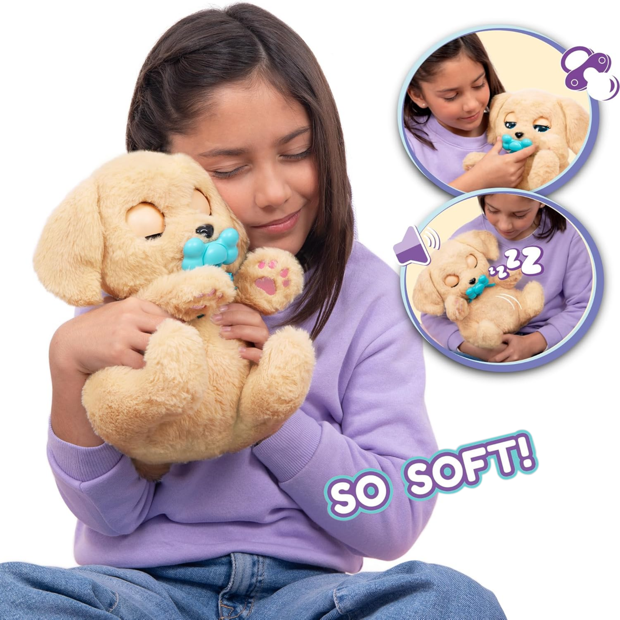 جراء النوم من بيبي باوز، لابرادور، لعبة جرو تفاعلية من القطيفة مقاس 9.5 بوصة مع حقيبة حمل، لعبة تظاهر للأطفال مع مؤثرات صوتية، مناسبة للأولاد والبنات من سن 3 سنوات فما فوق