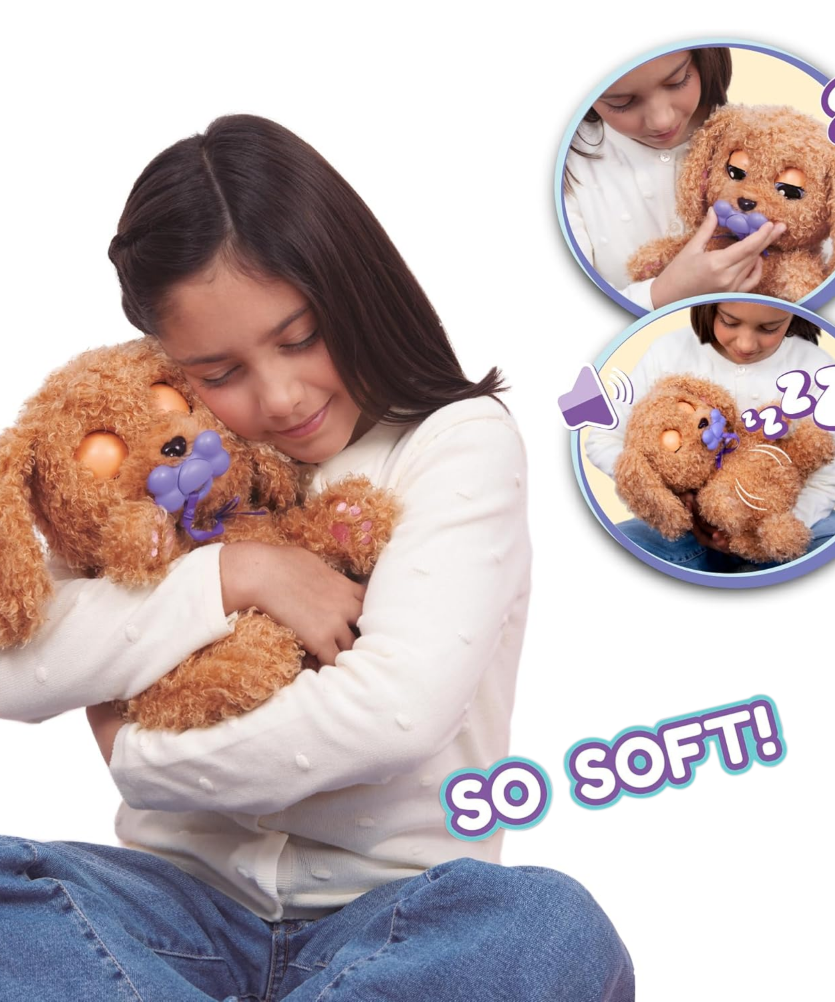 BABY PAWS Love and Care, Labradoodle, 11.4 Inch Interactive Plush Toy Puppy with Carry Bag, Kids Pretend Play Toy with Sound Effects, Suitable for Both Boys and Girls Aged 4+