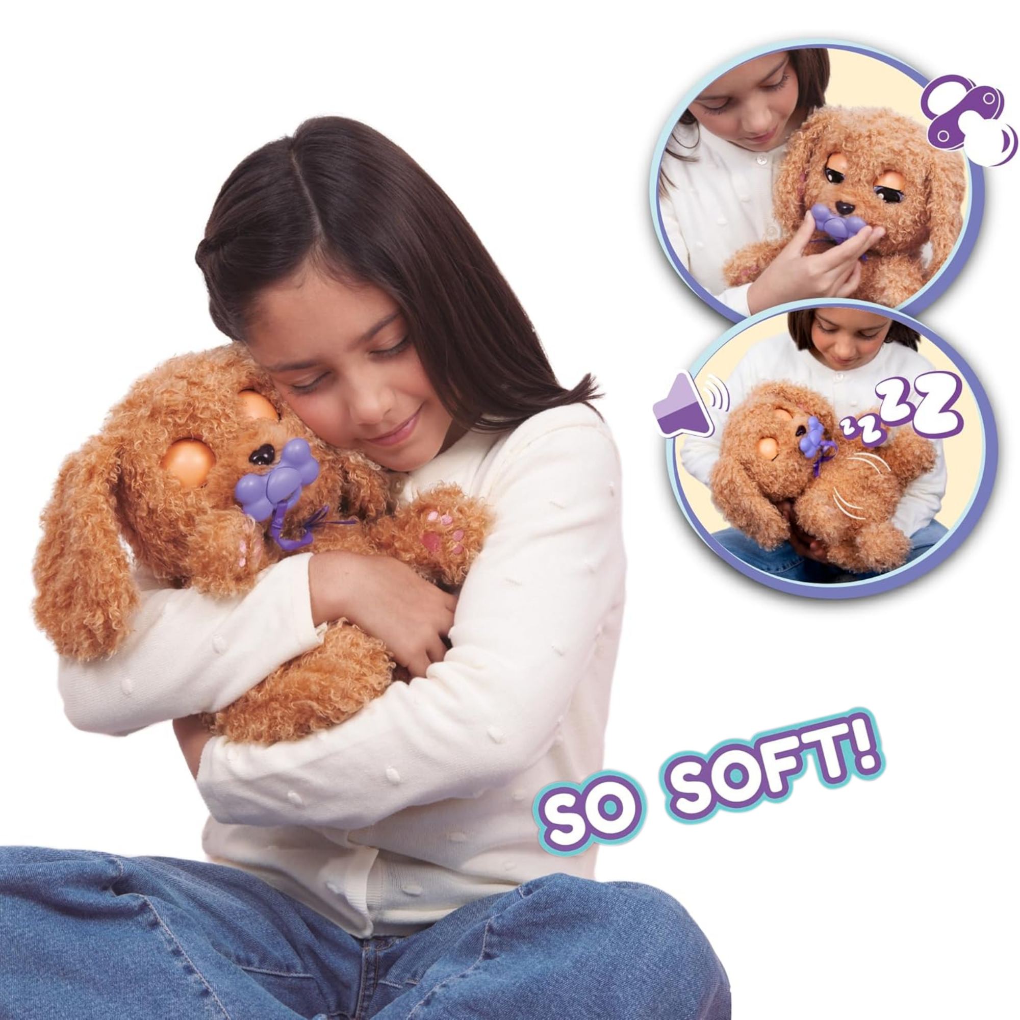 BABY PAWS Love and Care, Labradoodle, 11.4 Inch Interactive Plush Toy Puppy with Carry Bag, Kids Pretend Play Toy with Sound Effects, Suitable for Both Boys and Girls Aged 4+