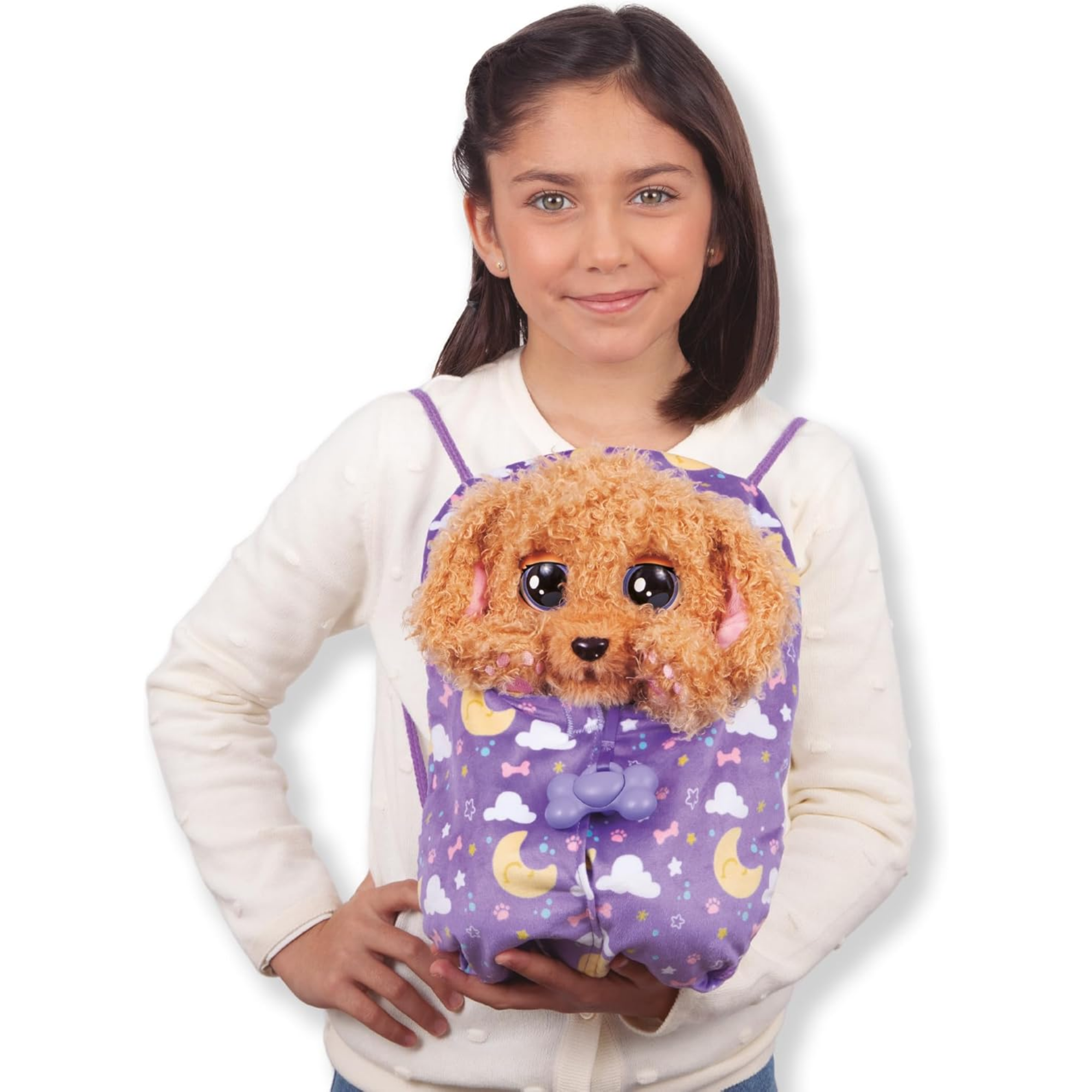 BABY PAWS Love and Care, Labradoodle, 11.4 Inch Interactive Plush Toy Puppy with Carry Bag, Kids Pretend Play Toy with Sound Effects, Suitable for Both Boys and Girls Aged 4+